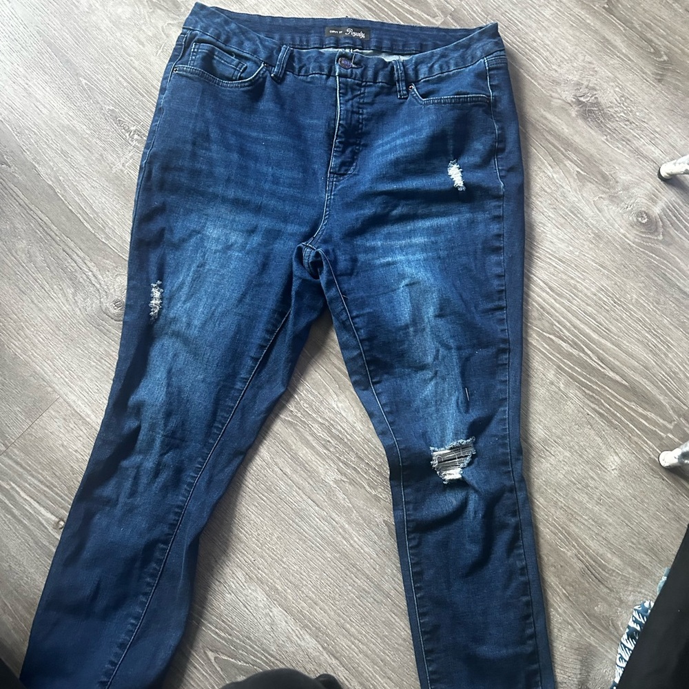 Royalty For Me Blue Skinny Jeans with Distressed Details